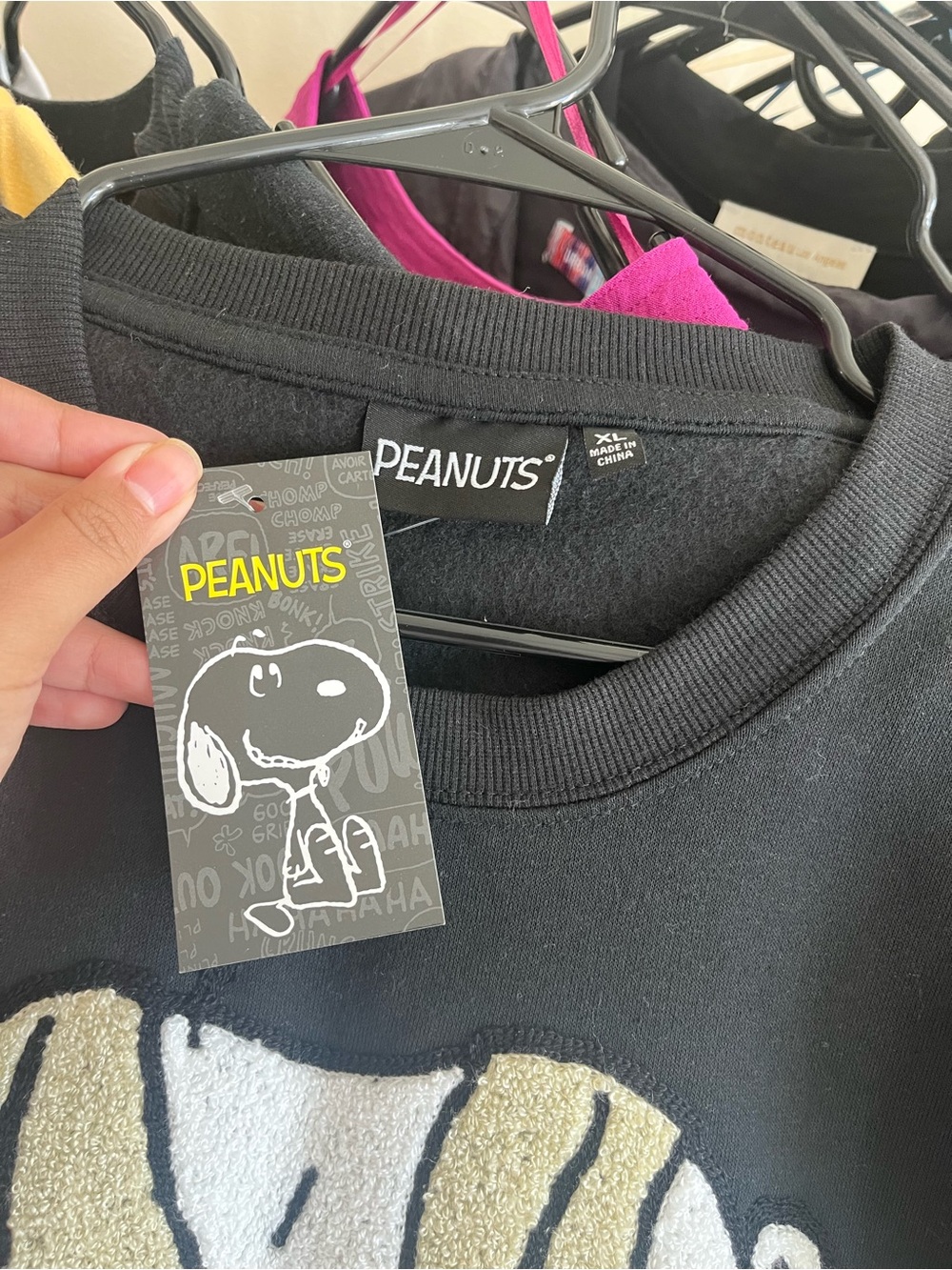 Peanuts Black Crewneck Sweatshirt with Beige & White Snoopy Graphic - Picture 3 of 3
